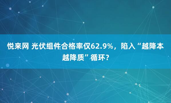 悦来网 光伏组件合格率仅62.9%，陷入“越降本越降质”循环？