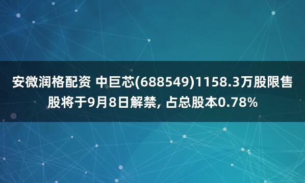 安微润格配资 中巨芯(688549)1158.3万股限售股将于9月8日解禁, 占总股本0.78%